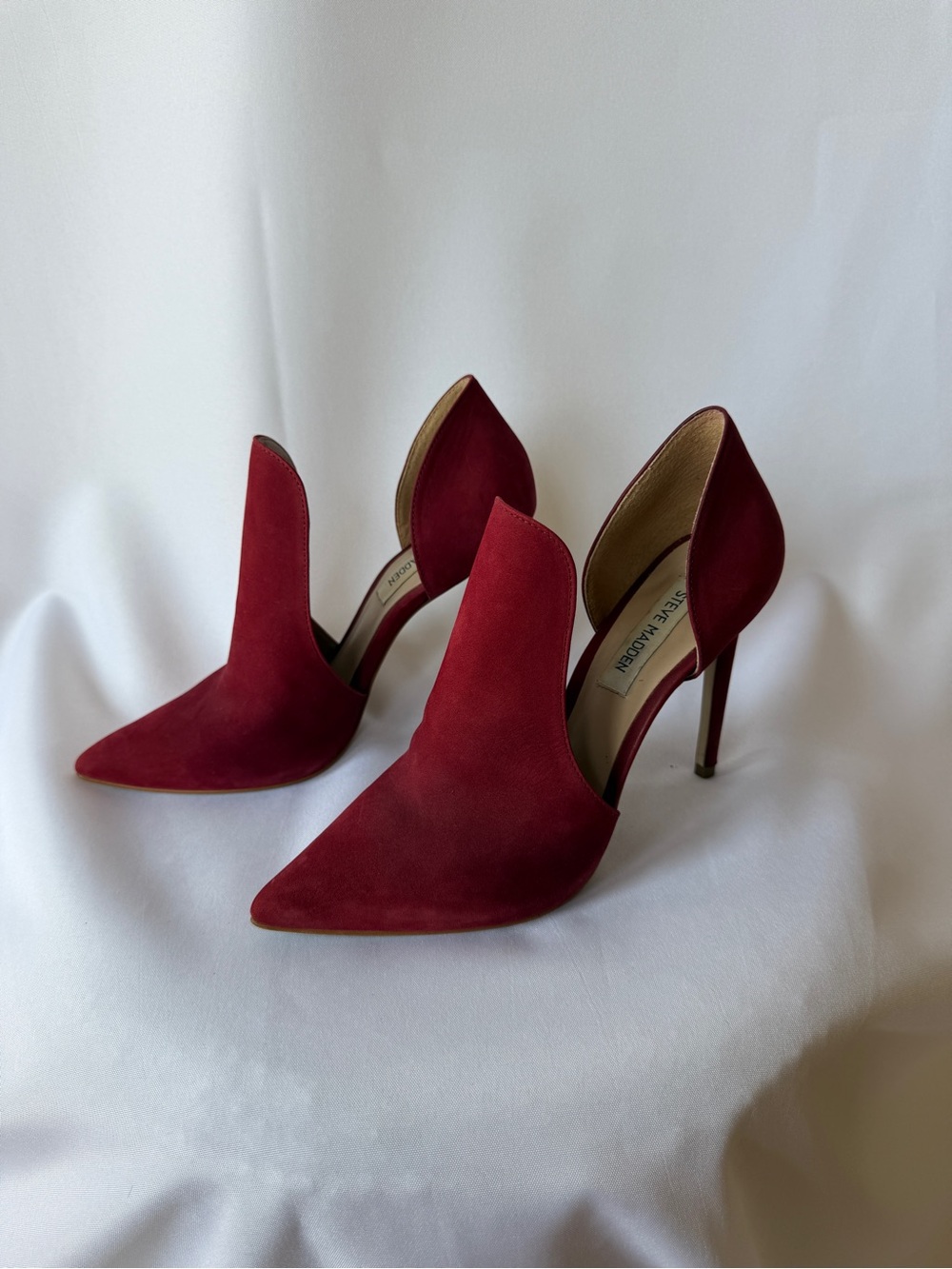 Steve Madden Red Suede D'Orsay Pointed-Toe Stiletto Boots